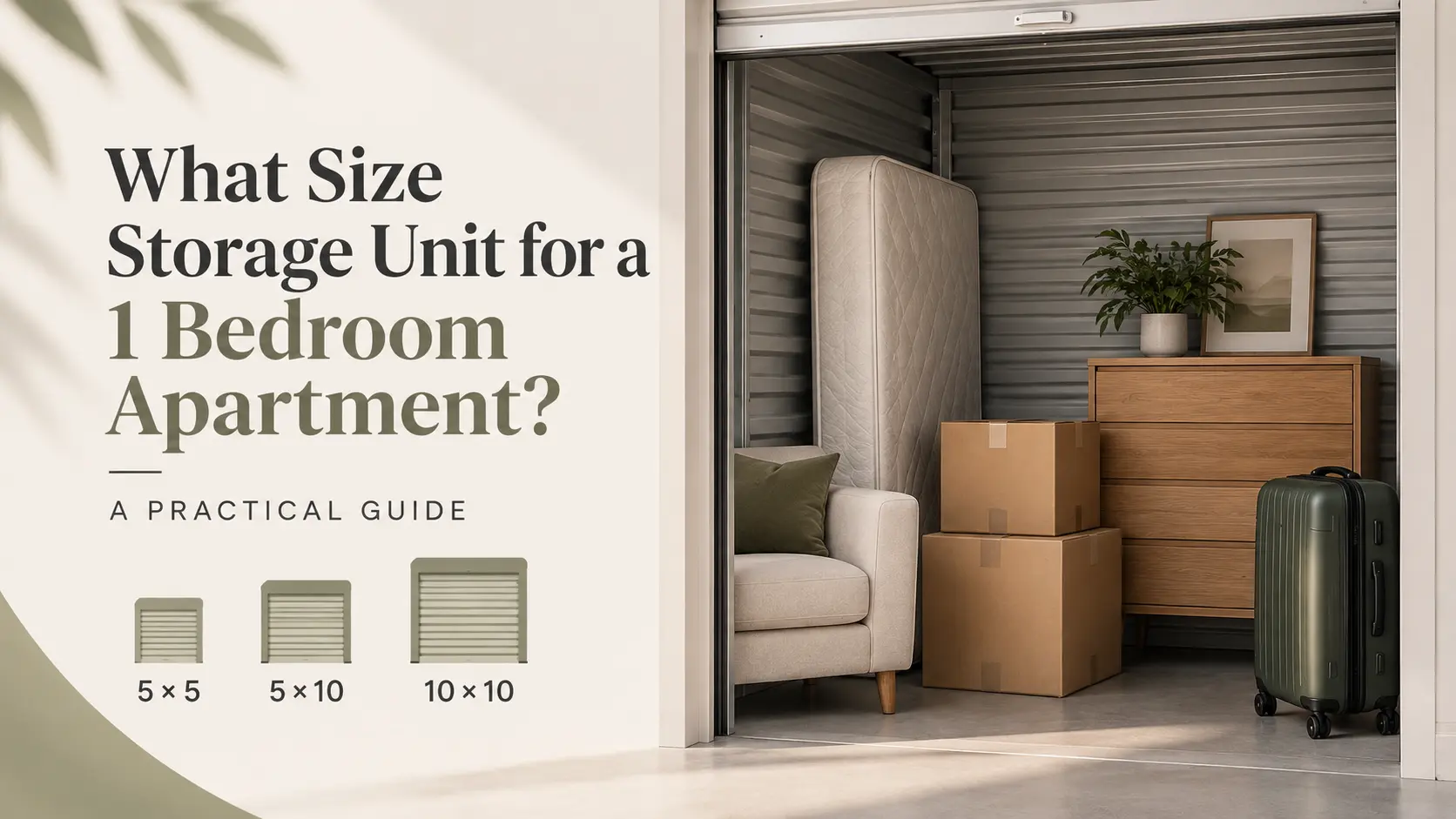 What Size Storage Unit for 1 Bedroom Apartment with furniture and boxes showing different storage size options